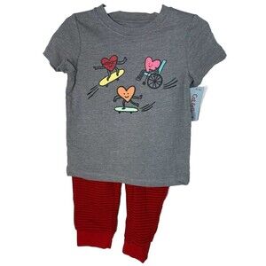 Cat & Jack Toddler Valentine Red Skate Hearts 2pc Outfit Shirt & Sweatpants NEW!